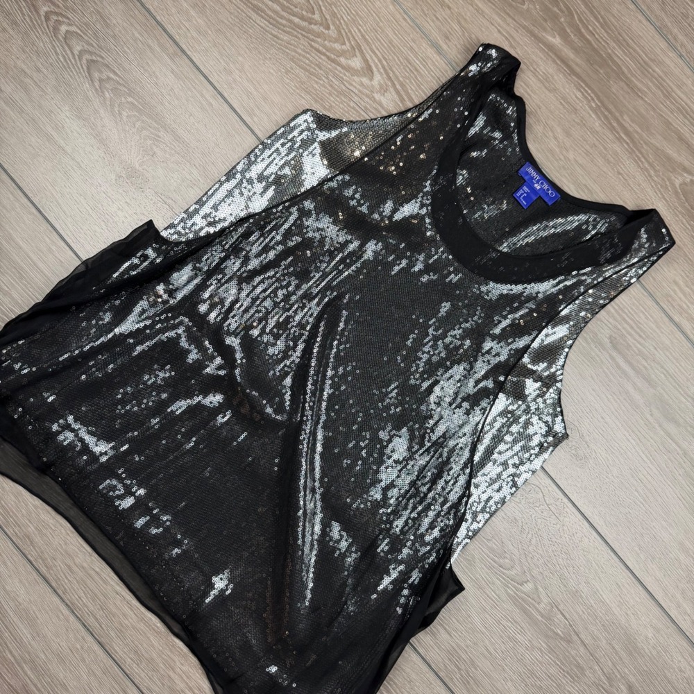 Jimmy Choo for H&M Womens Tank Top Silk Sequin Sleeveless Black Size 8
